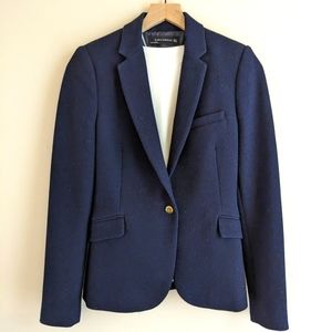 Zara Woman Navy Waffle Blazer with Gold Hardware - Small